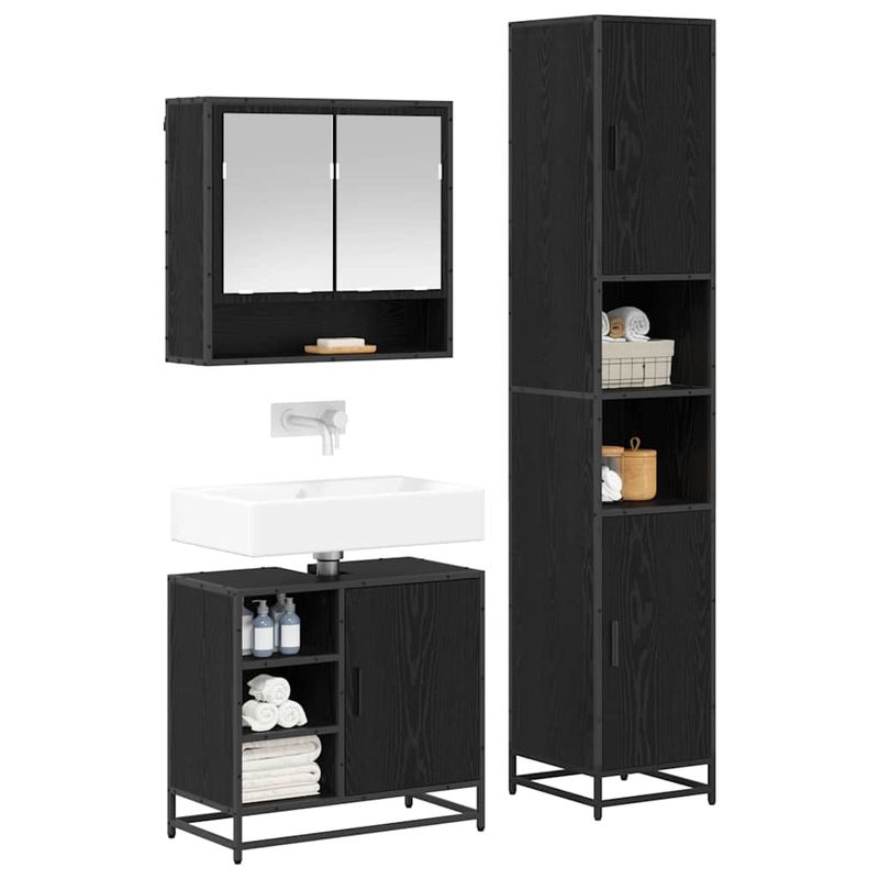 Casa si Gradina - Mobilier - Seturi de mobilier - Seturi baie - Set de mobilier pentru baie 3 pcs Stejar Negru Lemn compozit - Infinity.ro