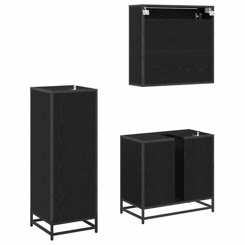 Casa si Gradina - Mobilier - Seturi de mobilier - Seturi baie - Set de mobilier pentru baie 3 pcs Stejar Negru Lemn compozit - Infinity.ro