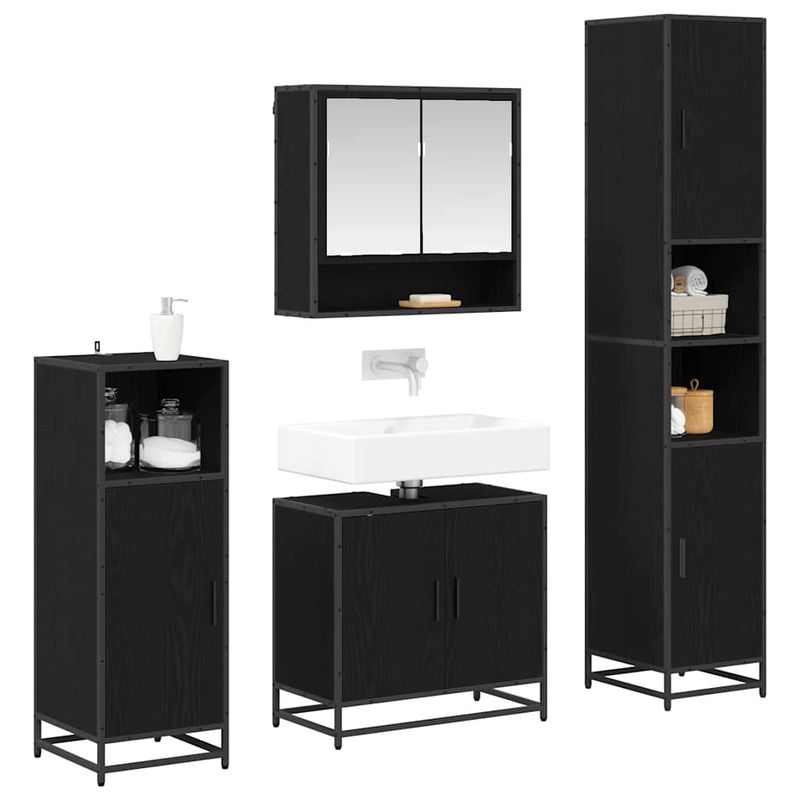 Casa si Gradina - Mobilier - Seturi de mobilier - Seturi baie - Set de mobilier pentru baie 4 pcs Stejar Negru Lemn compozit - Infinity.ro