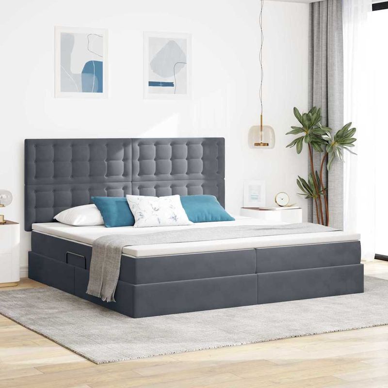 Casa si Gradina - Mobilier - Paturi si accesorii - Paturi - Pat cu lumini cu banda LED Gri inchis 200 x 200 cm Catifea - Infinity.ro