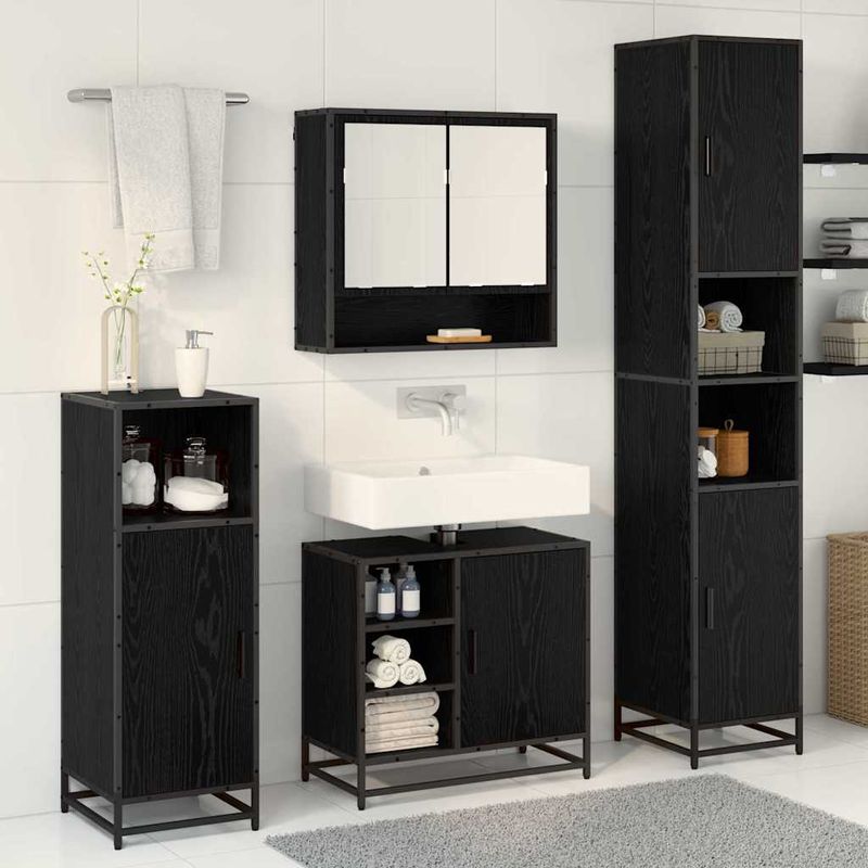 Casa si Gradina - Mobilier - Seturi de mobilier - Seturi baie - Set de mobilier pentru baie 3 pcs Stejar Negru Lemn compozit - Infinity.ro