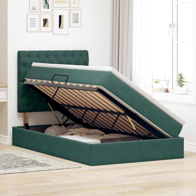 Casa si Gradina - Mobilier - Paturi si accesorii - Paturi - Pat cu lumini cu banda LED Verde inchis 120 x 200 cm Catifea - Infinity.ro