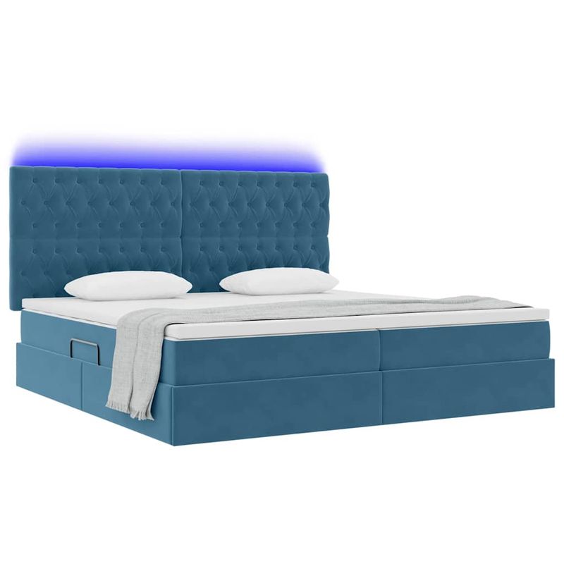 Casa si Gradina - Mobilier - Paturi si accesorii - Paturi - Pat cu lumini cu banda LED Albastru inchis 200 x 200 cm Catifea - Infinity.ro