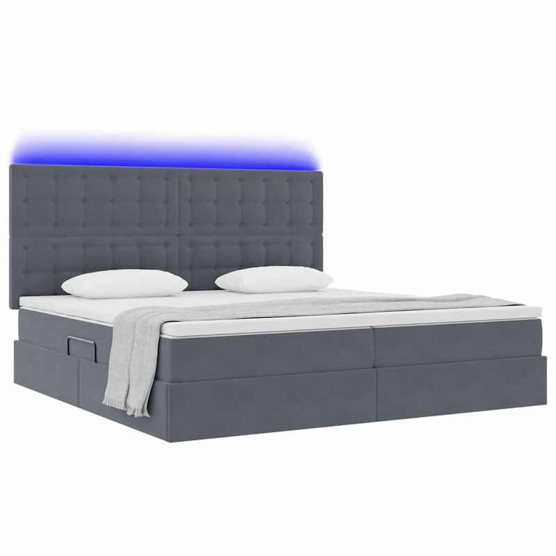 Casa si Gradina - Mobilier - Paturi si accesorii - Paturi - Pat cu lumini cu banda LED Gri inchis 200 x 200 cm Catifea - Infinity.ro