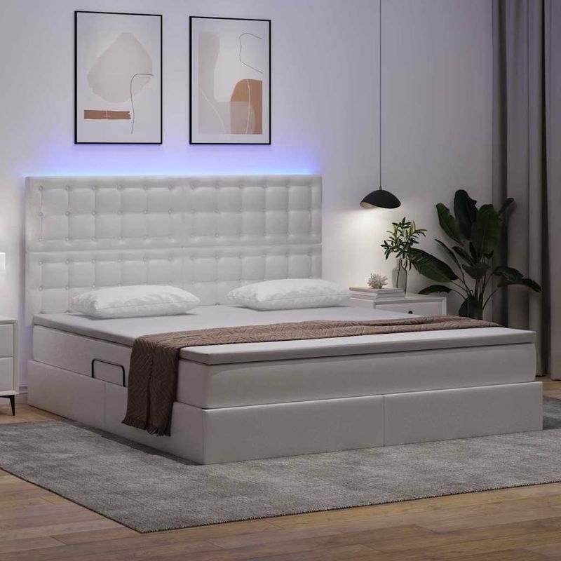 Casa si Gradina - Mobilier - Paturi si accesorii - Paturi - Pat cu lumini cu banda LED Alb pur 180 x 200 cm PVC - Infinity.ro