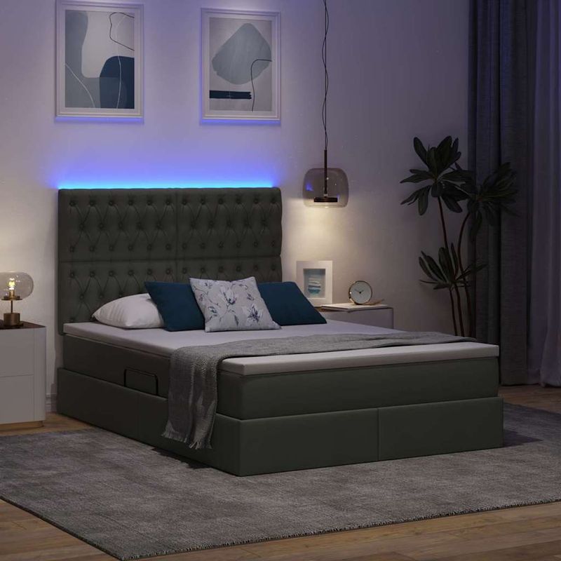 Casa si Gradina - Mobilier - Paturi si accesorii - Paturi - Pat cu lumini cu banda LED Gri inchis 140 x 190 cm tesatura - Infinity.ro