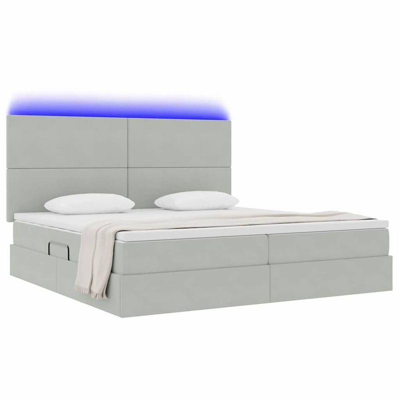 Casa si Gradina - Mobilier - Paturi si accesorii - Paturi - Pat cu lumini cu banda LED Gri deschis 200 x 200 cm Catifea - Infinity.ro