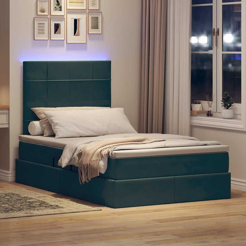 Casa si Gradina - Mobilier - Paturi si accesorii - Paturi - Pat cu lumini cu banda LED Verde inchis 120 x 200 cm Catifea - Infinity.ro