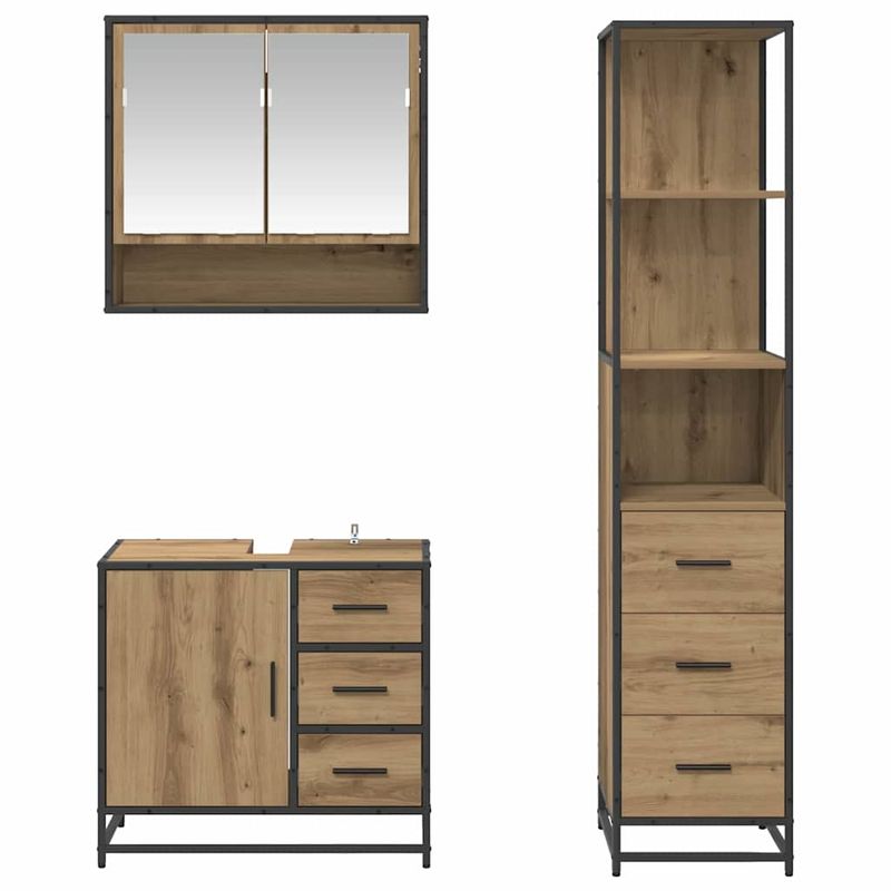 Casa si Gradina - Mobilier - Seturi de mobilier - Seturi baie - Set de mobilier pentru baie cu sertar 3 pcs Stejar Artizanal - Infinity.ro