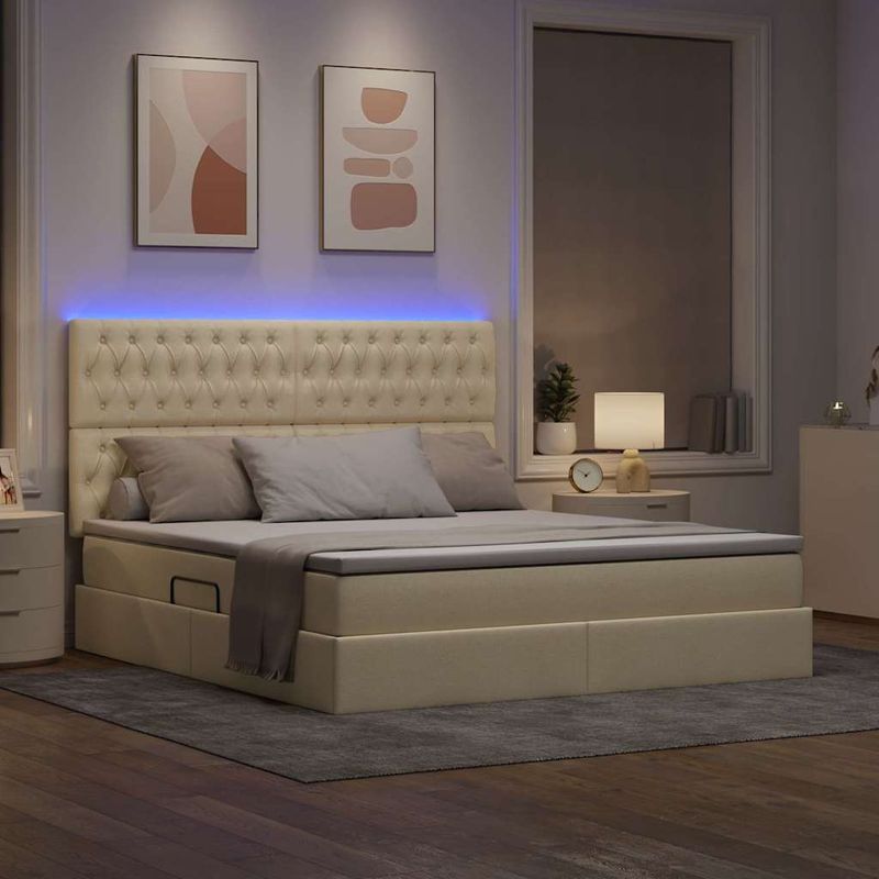 Casa si Gradina - Mobilier - Paturi si accesorii - Paturi - Pat cu lumini cu banda LED Creme 160 x 200 cm tesatura - Infinity.ro
