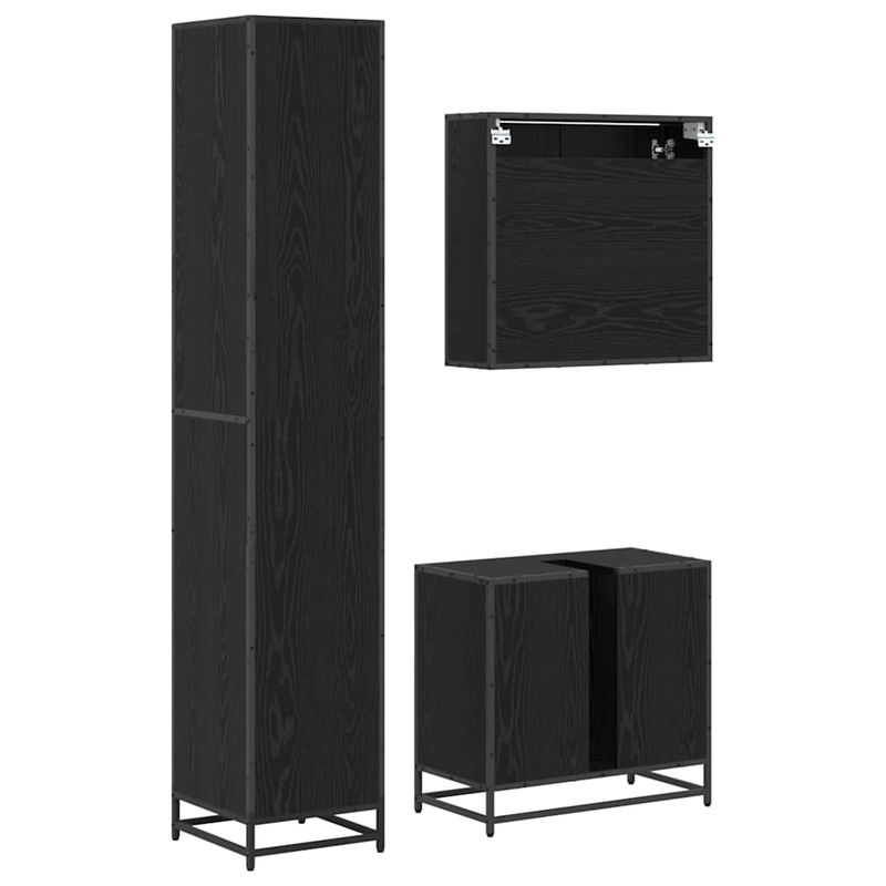 Casa si Gradina - Mobilier - Seturi de mobilier - Seturi baie - Set de mobilier pentru baie 3 pcs Stejar Negru Lemn compozit - Infinity.ro