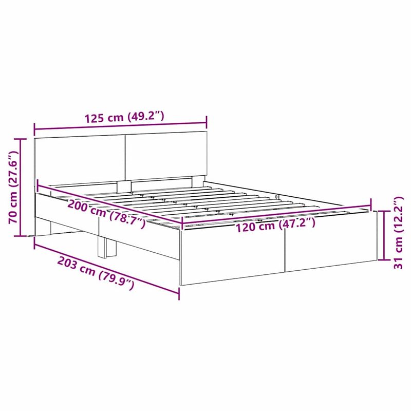 Casa si Gradina - Mobilier - Paturi si accesorii - Paturi - Cadru de pat Stejar Artizanal 120 x 200 cm Lemn compozit - Infinity.ro