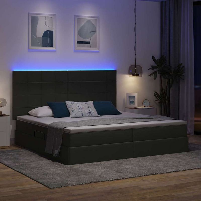 Casa si Gradina - Mobilier - Paturi si accesorii - Paturi - Pat cu lumini cu banda LED Gri inchis 200 x 200 cm tesatura - Infinity.ro