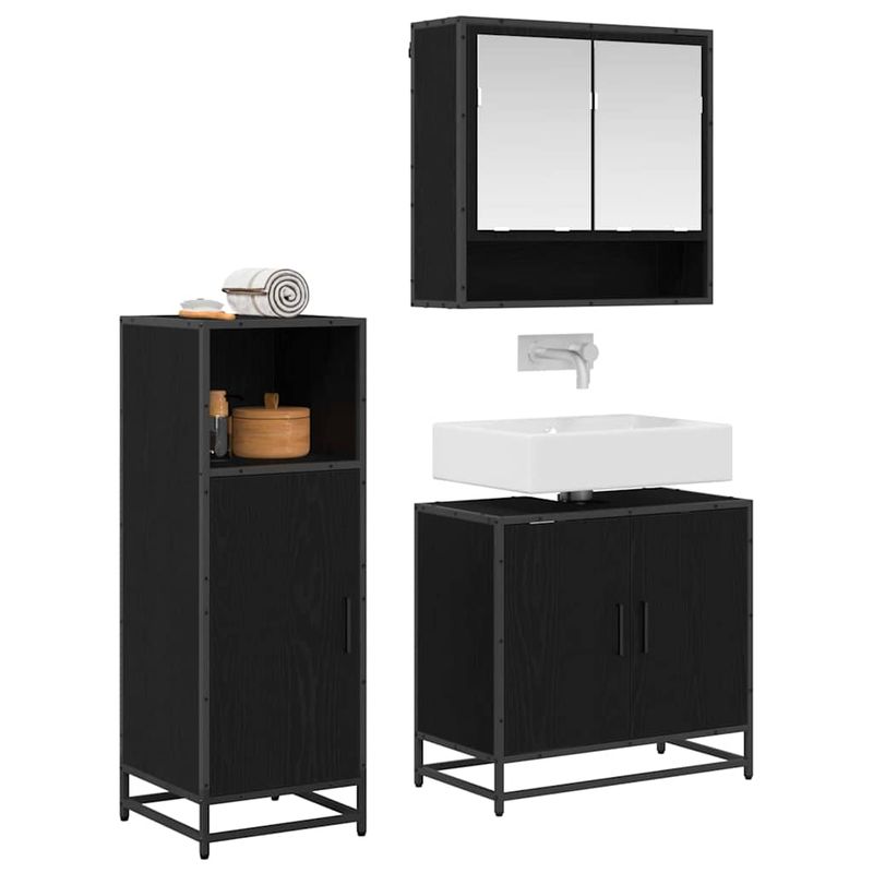 Casa si Gradina - Mobilier - Seturi de mobilier - Seturi baie - Set de mobilier pentru baie 3 pcs Stejar Negru Lemn compozit - Infinity.ro