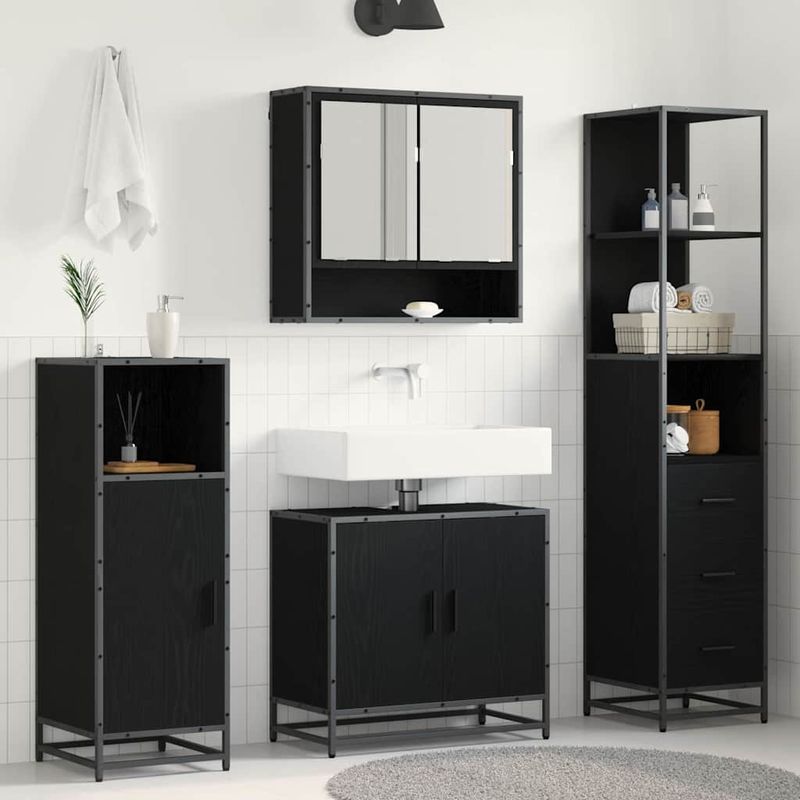Casa si Gradina - Mobilier - Seturi de mobilier - Seturi baie - Set de mobilier pentru baie 3 pcs Stejar Negru Lemn compozit - Infinity.ro