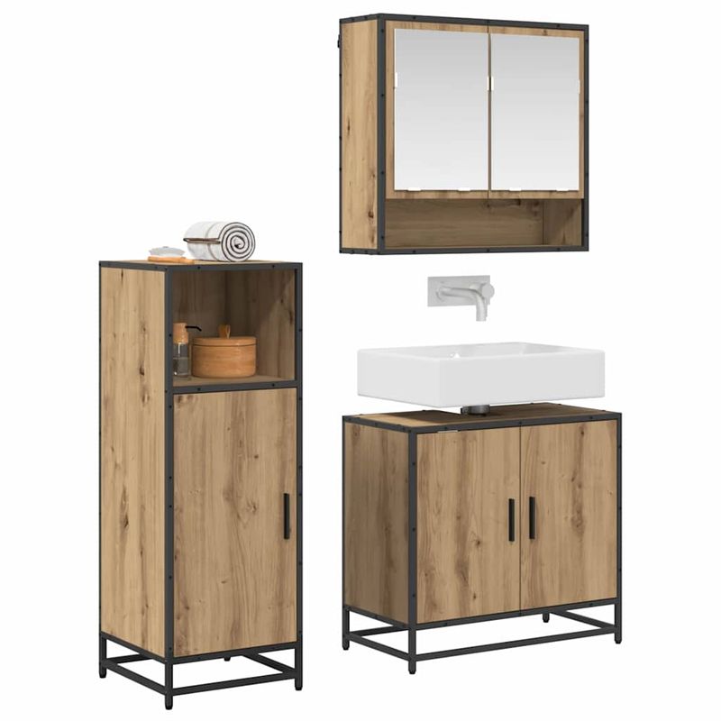 Casa si Gradina - Mobilier - Seturi de mobilier - Seturi baie - Set de mobilier pentru baie cu raft 3 pcs Stejar Artizanal - Infinity.ro
