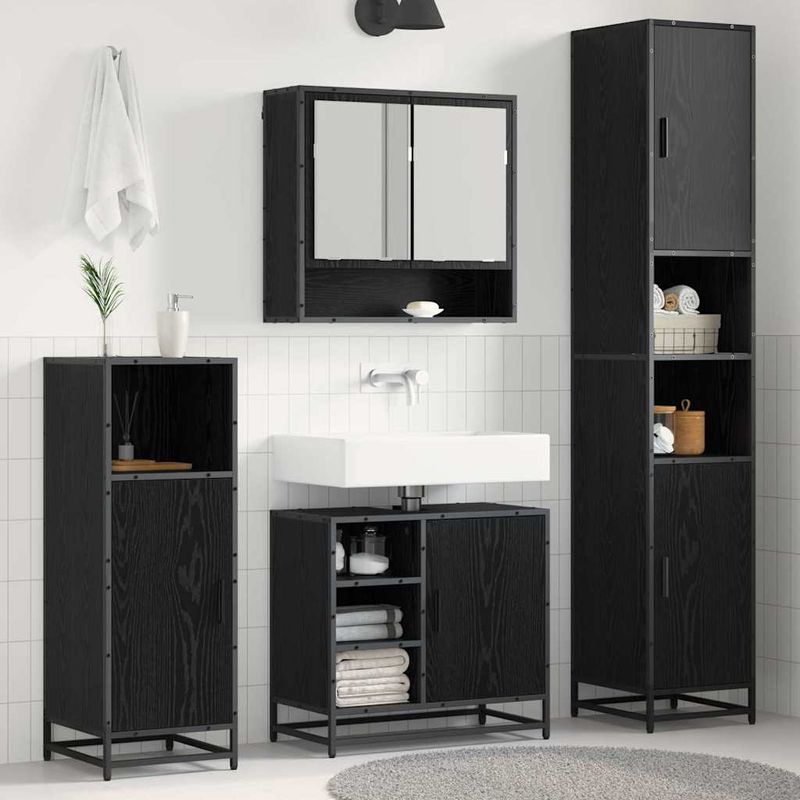 Casa si Gradina - Mobilier - Seturi de mobilier - Seturi baie - Set de mobilier pentru baie 4 pcs Stejar Negru Lemn compozit - Infinity.ro