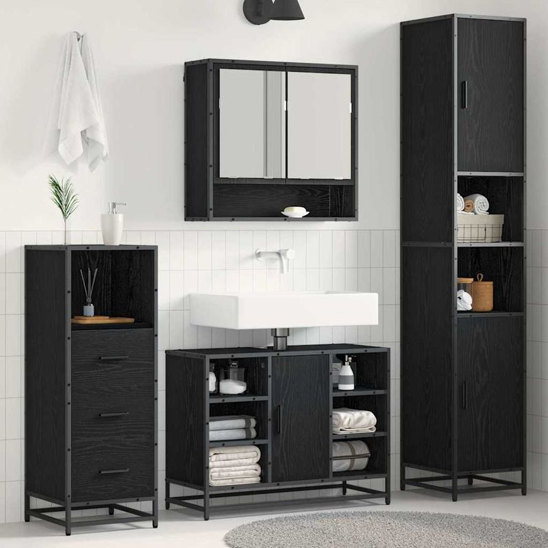 Casa si Gradina - Mobilier - Seturi de mobilier - Seturi baie - Set de mobilier pentru baie 3 pcs Stejar Negru Lemn compozit - Infinity.ro