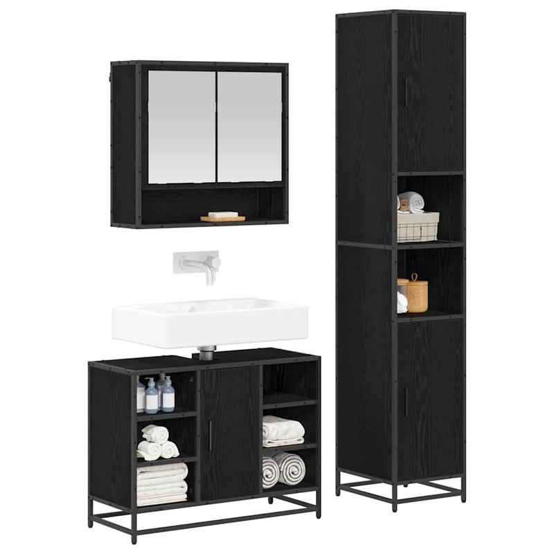 Casa si Gradina - Mobilier - Seturi de mobilier - Seturi baie - Set de mobilier pentru baie 3 pcs Stejar Negru Lemn compozit - Infinity.ro