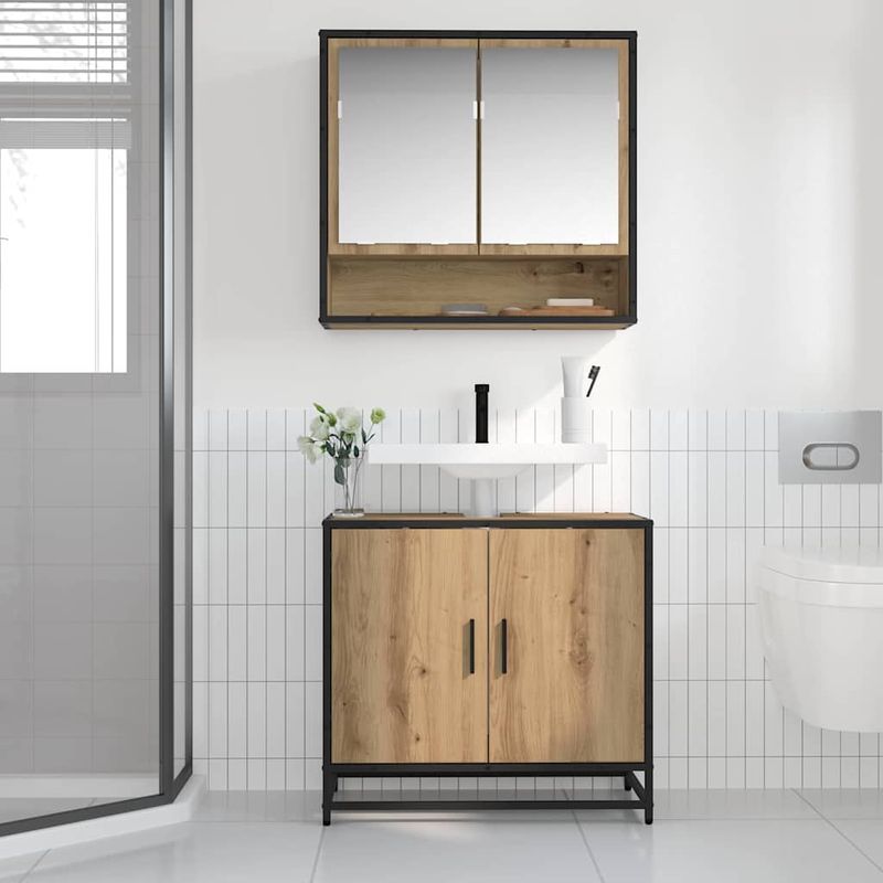 Casa si Gradina - Mobilier - Seturi de mobilier - Seturi baie - Set de mobilier pentru baie cu raft 2 pcs Stejar Artizanal - Infinity.ro