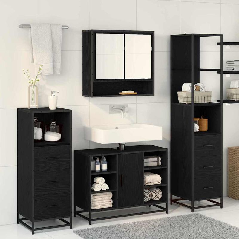 Casa si Gradina - Mobilier - Seturi de mobilier - Seturi baie - Set de mobilier pentru baie 3 pcs Stejar Negru Lemn compozit - Infinity.ro