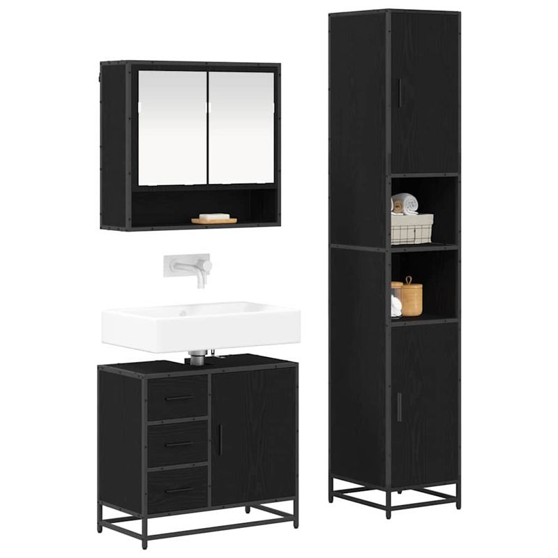 Casa si Gradina - Mobilier - Seturi de mobilier - Seturi baie - Set de mobilier pentru baie 3 pcs Stejar Negru Lemn compozit - Infinity.ro