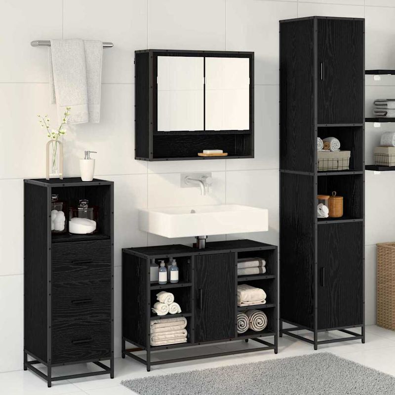Casa si Gradina - Mobilier - Seturi de mobilier - Seturi baie - Set de mobilier pentru baie 3 pcs Stejar Negru Lemn compozit - Infinity.ro