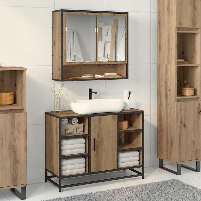 Casa si Gradina - Mobilier - Seturi de mobilier - Seturi baie - Set de mobilier pentru baie cu raft 2 pcs Stejar Artizanal - Infinity.ro