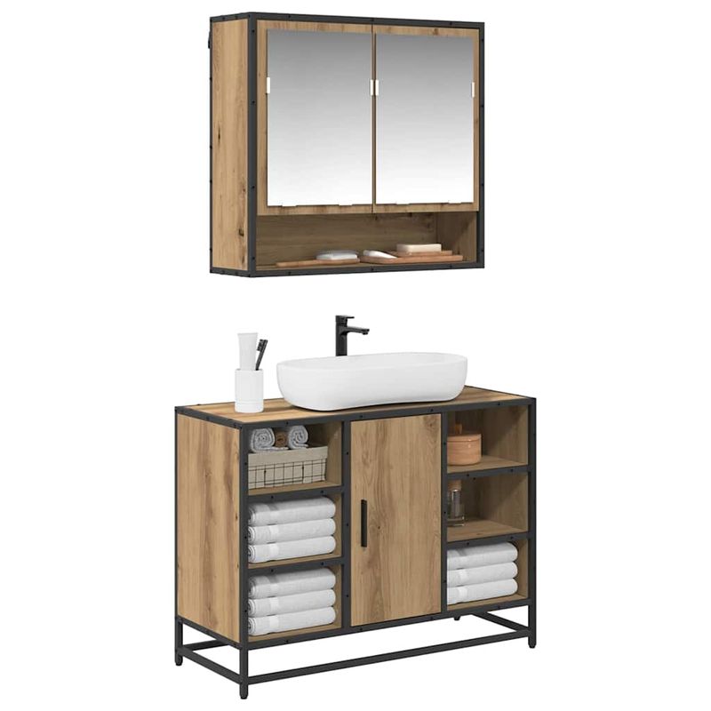 Casa si Gradina - Mobilier - Seturi de mobilier - Seturi baie - Set de mobilier pentru baie cu raft 2 pcs Stejar Artizanal - Infinity.ro