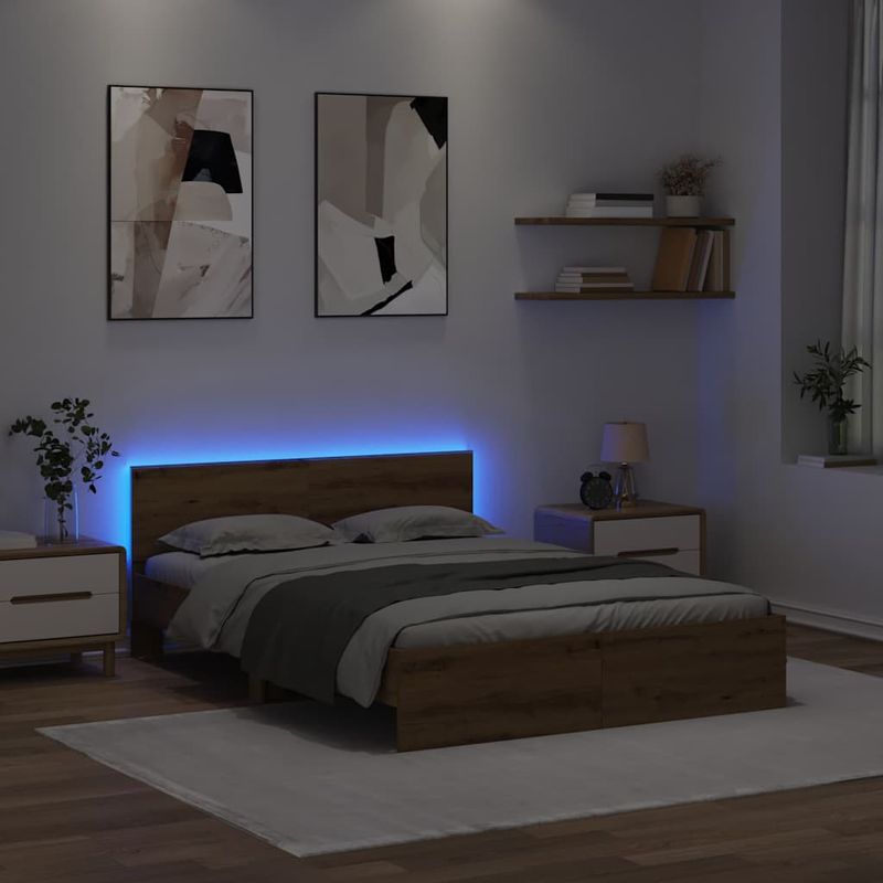 Casa si Gradina - Mobilier - Paturi si accesorii - Paturi - Cadru de pat Stejar Artizanal 135 x 190 cm Lemn compozit - Infinity.ro
