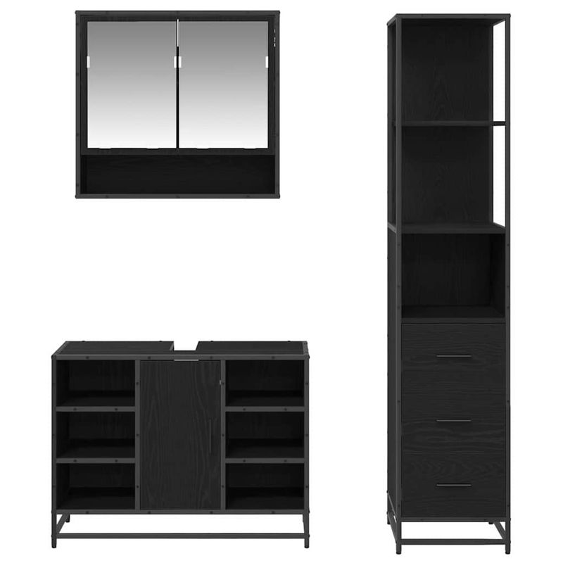 Casa si Gradina - Mobilier - Seturi de mobilier - Seturi baie - Set de mobilier pentru baie 3 pcs Stejar Negru Lemn compozit - Infinity.ro
