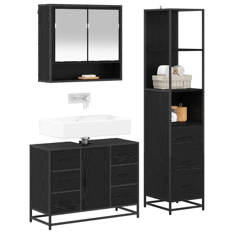 Casa si Gradina - Mobilier - Seturi de mobilier - Seturi baie - Set de mobilier pentru baie 3 pcs Stejar Negru Lemn compozit - Infinity.ro