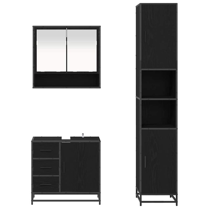 Casa si Gradina - Mobilier - Seturi de mobilier - Seturi baie - Set de mobilier pentru baie 3 pcs Stejar Negru Lemn compozit - Infinity.ro