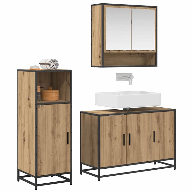 Casa si Gradina - Mobilier - Seturi de mobilier - Seturi baie - Set de mobilier pentru baie cu raft 3 pcs Stejar Artizanal - Infinity.ro