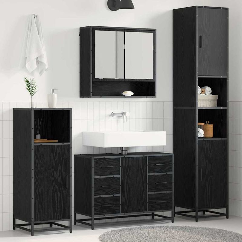 Casa si Gradina - Mobilier - Seturi de mobilier - Seturi baie - Set de mobilier pentru baie 4 pcs Stejar Negru Lemn compozit - Infinity.ro