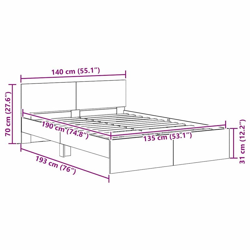 Casa si Gradina - Mobilier - Paturi si accesorii - Paturi - Cadru de pat Stejar Artizanal 135 x 190 cm Lemn compozit - Infinity.ro