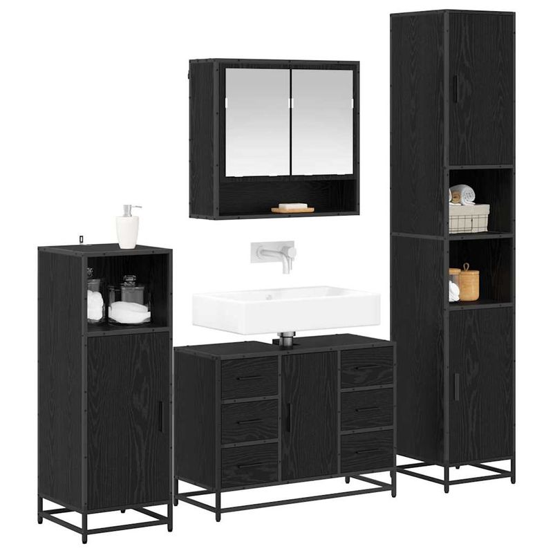 Casa si Gradina - Mobilier - Seturi de mobilier - Seturi baie - Set de mobilier pentru baie 4 pcs Stejar Negru Lemn compozit - Infinity.ro