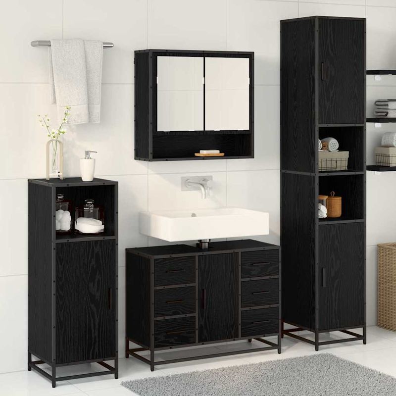 Casa si Gradina - Mobilier - Seturi de mobilier - Seturi baie - Set de mobilier pentru baie 4 pcs Stejar Negru Lemn compozit - Infinity.ro