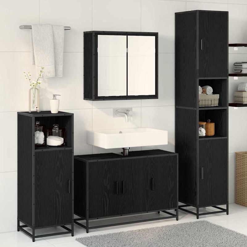 Casa si Gradina - Mobilier - Seturi de mobilier - Seturi baie - Set de mobilier pentru baie 2 pcs Stejar Negru Lemn compozit - Infinity.ro