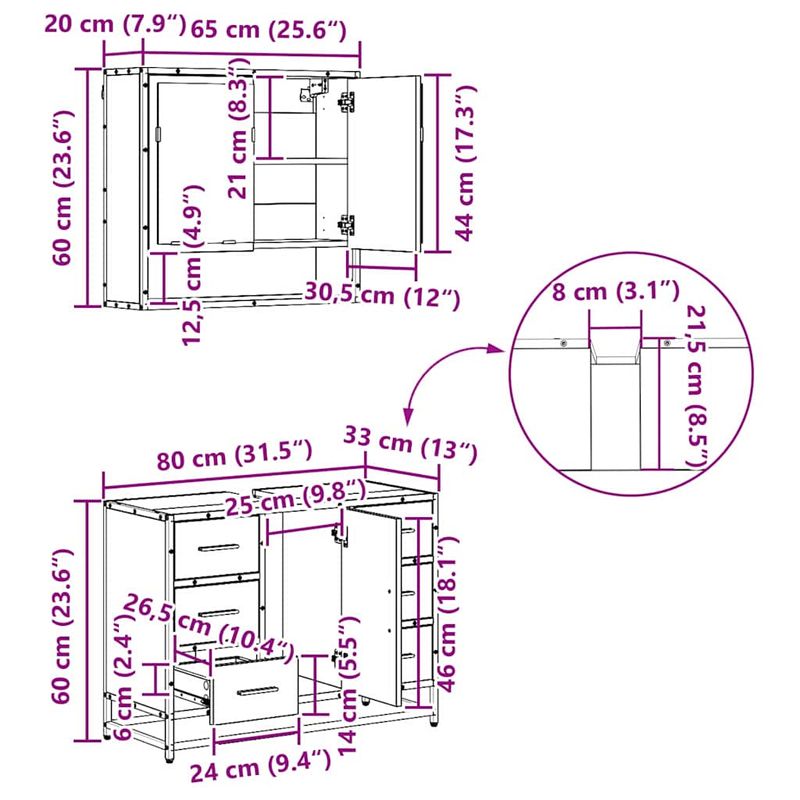 Casa si Gradina - Mobilier - Seturi de mobilier - Seturi baie - Set de mobilier pentru baie 3 pcs Stejar Negru Lemn compozit - Infinity.ro
