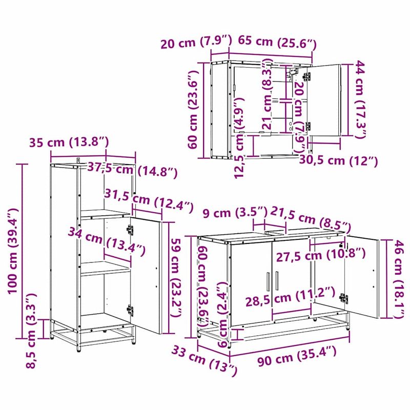Casa si Gradina - Mobilier - Seturi de mobilier - Seturi baie - Set de mobilier pentru baie cu raft 3 pcs Stejar Artizanal - Infinity.ro