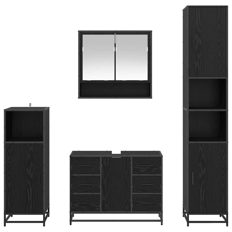 Casa si Gradina - Mobilier - Seturi de mobilier - Seturi baie - Set de mobilier pentru baie 4 pcs Stejar Negru Lemn compozit - Infinity.ro