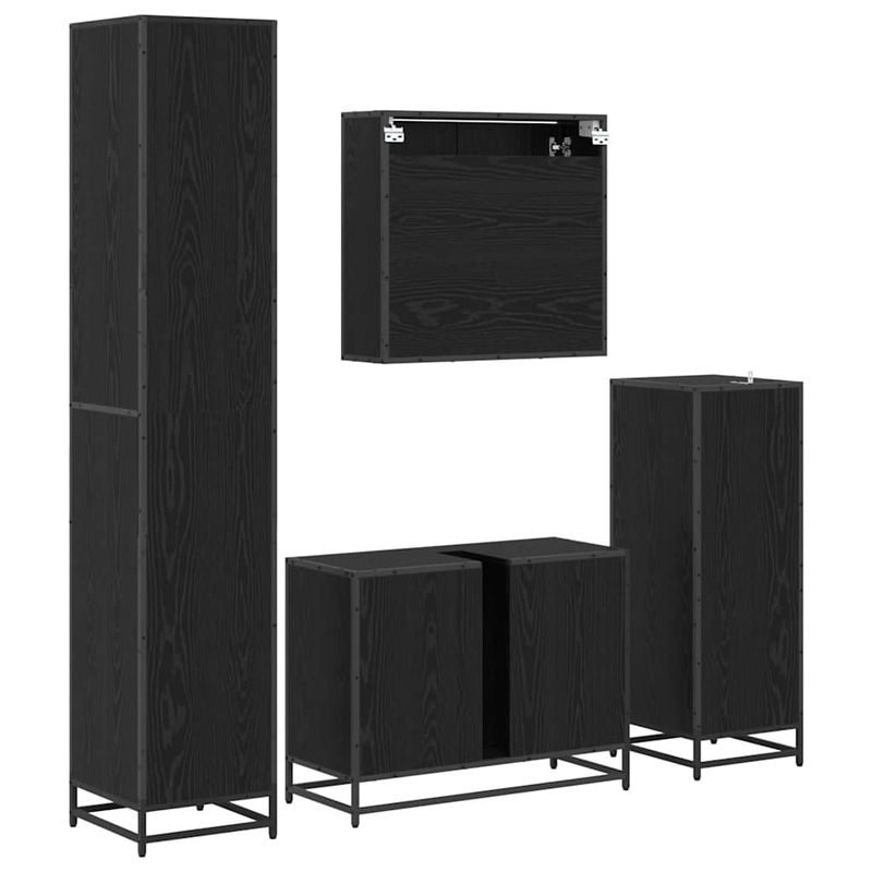 Casa si Gradina - Mobilier - Seturi de mobilier - Seturi baie - Set de mobilier pentru baie 4 pcs Stejar Negru Lemn compozit - Infinity.ro