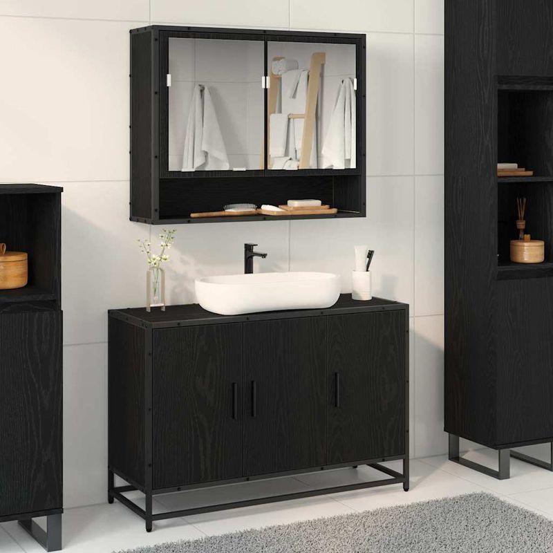Casa si Gradina - Mobilier - Seturi de mobilier - Seturi baie - Set de mobilier pentru baie 2 pcs Stejar Negru Lemn compozit - Infinity.ro