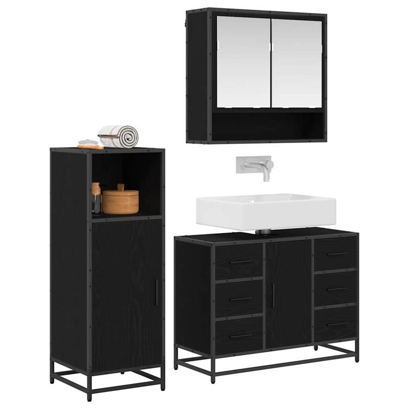Casa si Gradina - Mobilier - Seturi de mobilier - Seturi baie - Set de mobilier pentru baie 3 pcs Stejar Negru Lemn compozit - Infinity.ro
