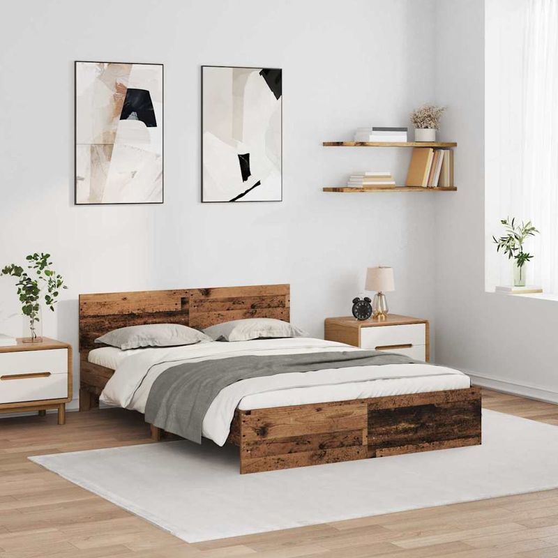 Casa si Gradina - Mobilier - Paturi si accesorii - Paturi - Cadru de pat cu headboard Lemn Vechi 140 x 190 cm Lemn compozit - Infinity.ro