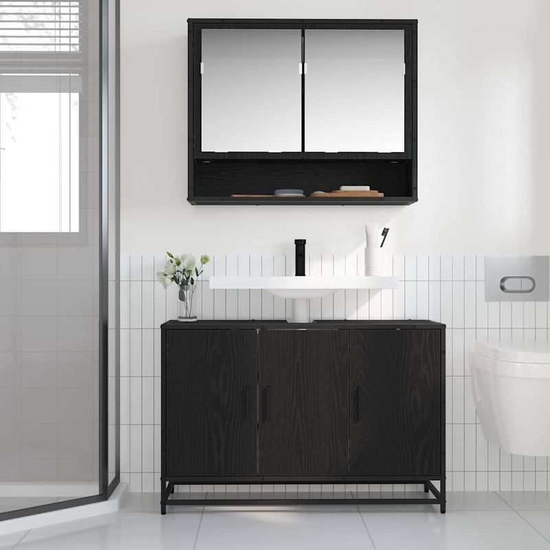 Casa si Gradina - Mobilier - Seturi de mobilier - Seturi baie - Set de mobilier pentru baie 2 pcs Stejar Negru Lemn compozit - Infinity.ro