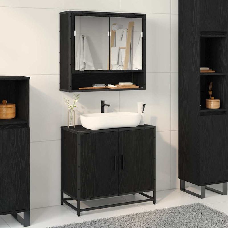 Casa si Gradina - Mobilier - Seturi de mobilier - Seturi baie - Set de mobilier pentru baie 2 pcs Stejar Negru Lemn compozit - Infinity.ro