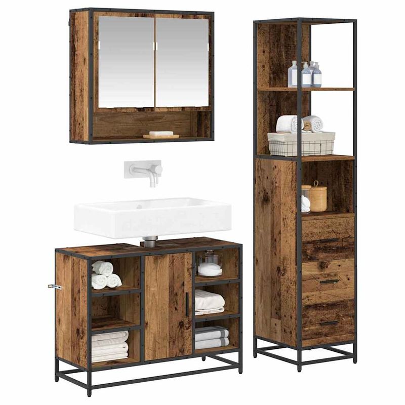 Casa si Gradina - Mobilier - Seturi de mobilier - Seturi baie - Set de mobilier pentru baie 3 pcs Lemn Vechi Lemn compozit - Infinity.ro