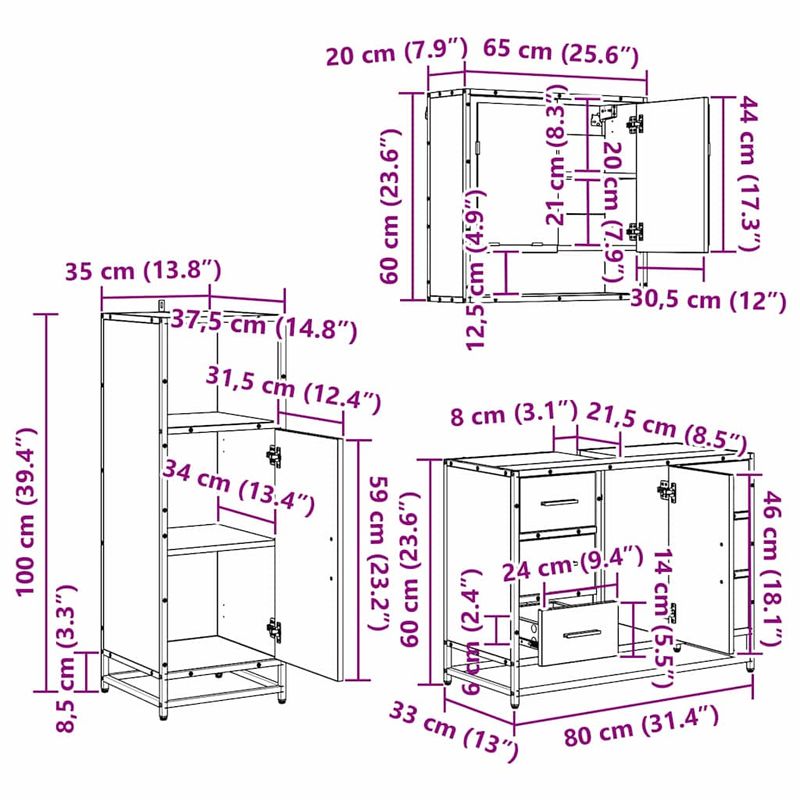 Casa si Gradina - Mobilier - Seturi de mobilier - Seturi baie - Set de mobilier pentru baie 3 pcs Stejar Negru Lemn compozit - Infinity.ro